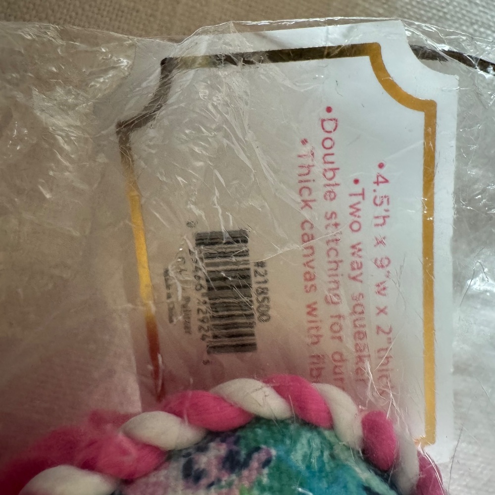 Lilly Pulitzer Plush Dog Toy Bone Shaped: 4.5 x 9, Barking Up Palm - Picture 5 of 10